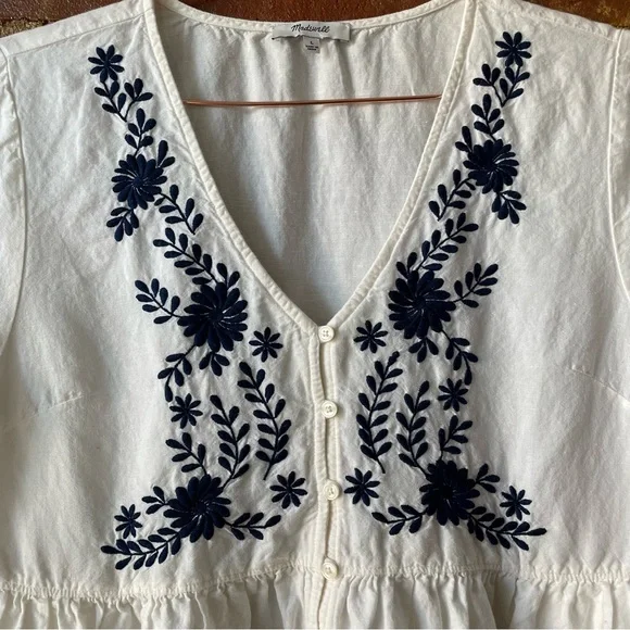 Madewell Embroidered Linen-Blend Alexandra Button-Front Mini Dress - Picture 10 of 12